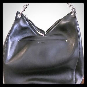 Jimmy Choo Napa Leather Large Raven Shoulder Bag.